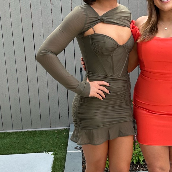 Mistress Rocks Moss Long Sleeve Corset Dress - Picture 2 of 3